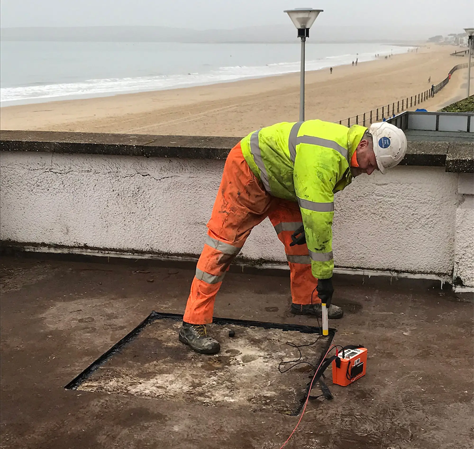 Cutting the concrete top layer Cutting the concrete top layer