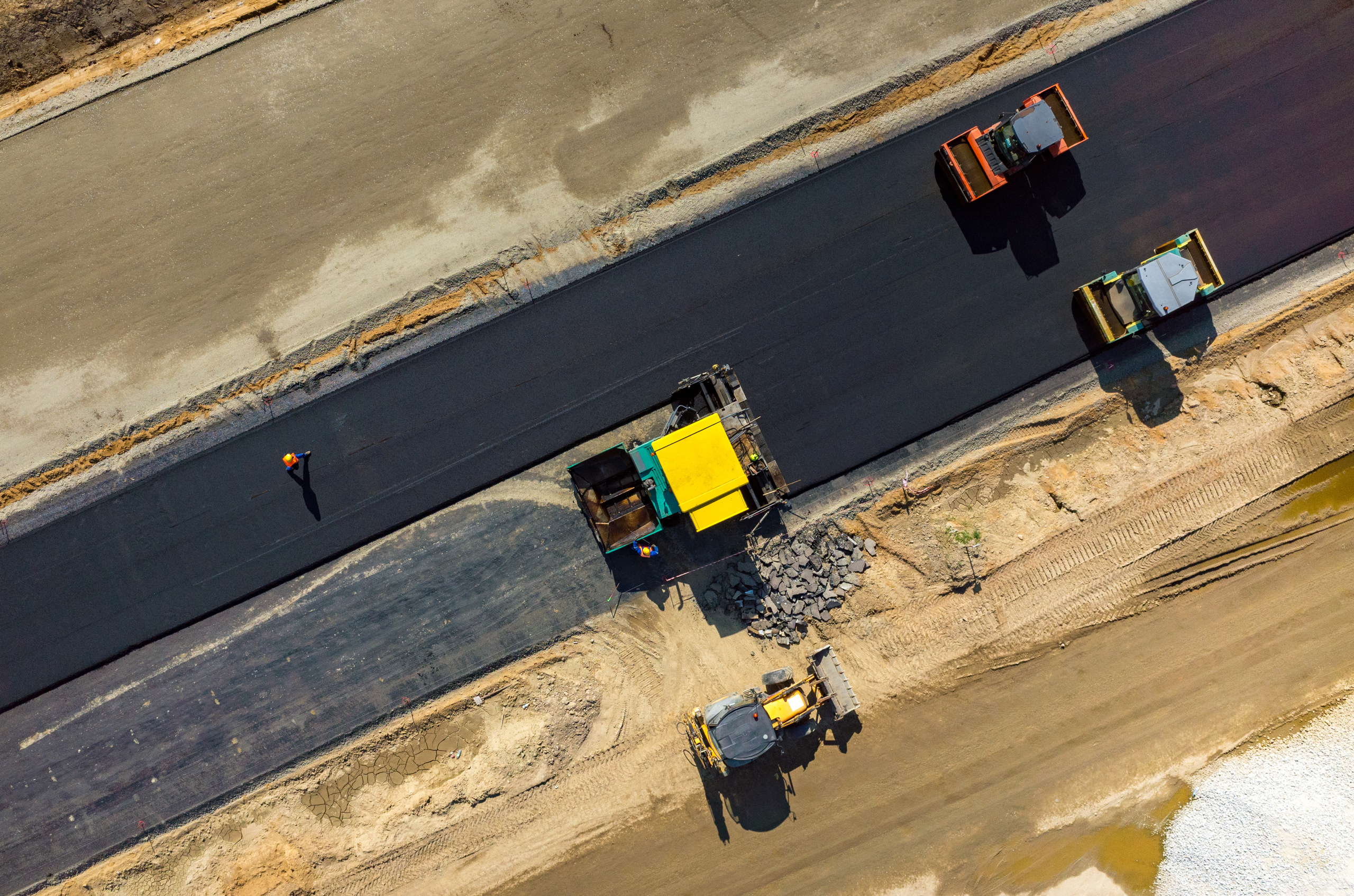 Aerial view of a new asphalt road