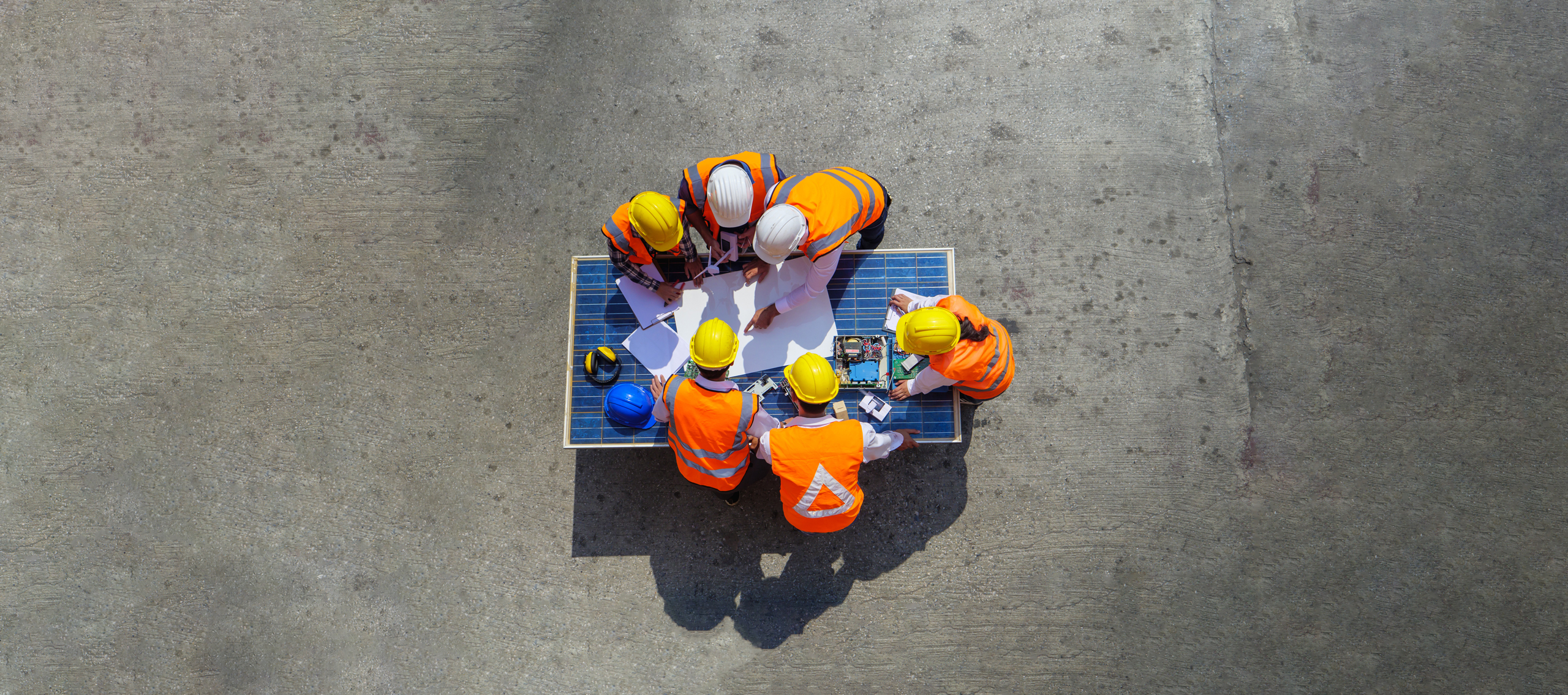 Aerial view of construction workers